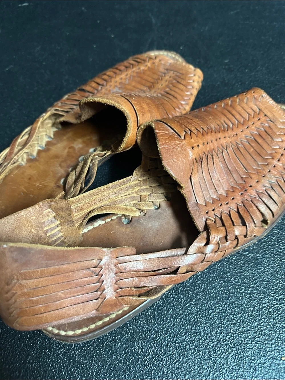 Men's Brown Leather Huarache Sandals - Classic Woven Slip-On M 9